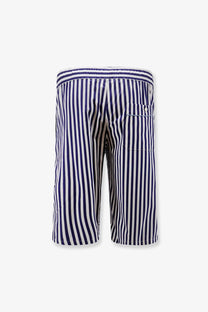 Dolce &amp; Gabbana men’s cotton bermuda shorts with navy and white vertical stripes and a single buttoned pocket