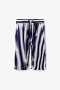Dolce &amp; Gabbana men’s cotton Bermuda shorts with navy and white vertical stripes and a drawstring waistband