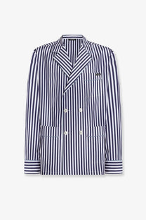 Dolce &amp; Gabbana men’s cotton blazer with navy and white vertical stripes double-breasted with flap pockets