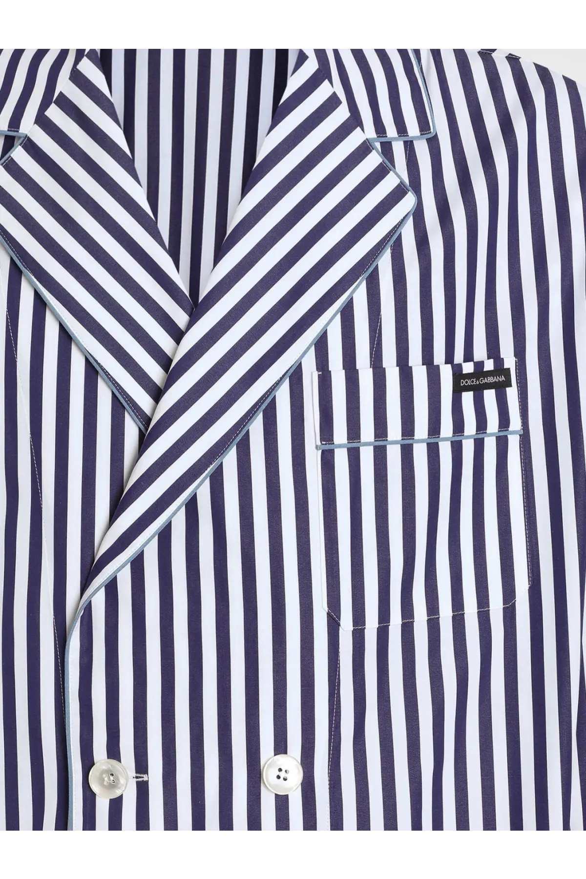 Dolce &amp; Gabbana men’s cotton pajama top with navy and white vertical stripes and button-front closure