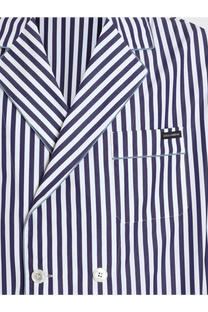 Dolce &amp; Gabbana men’s cotton pajama top with navy and white vertical stripes and button-front closure