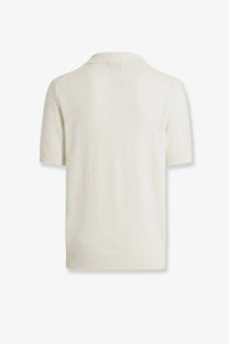 Cream-colored Dolce &amp; Gabbana men’s cotton blend short-sleeved knit polo shirt with ribbed cuffs and hem