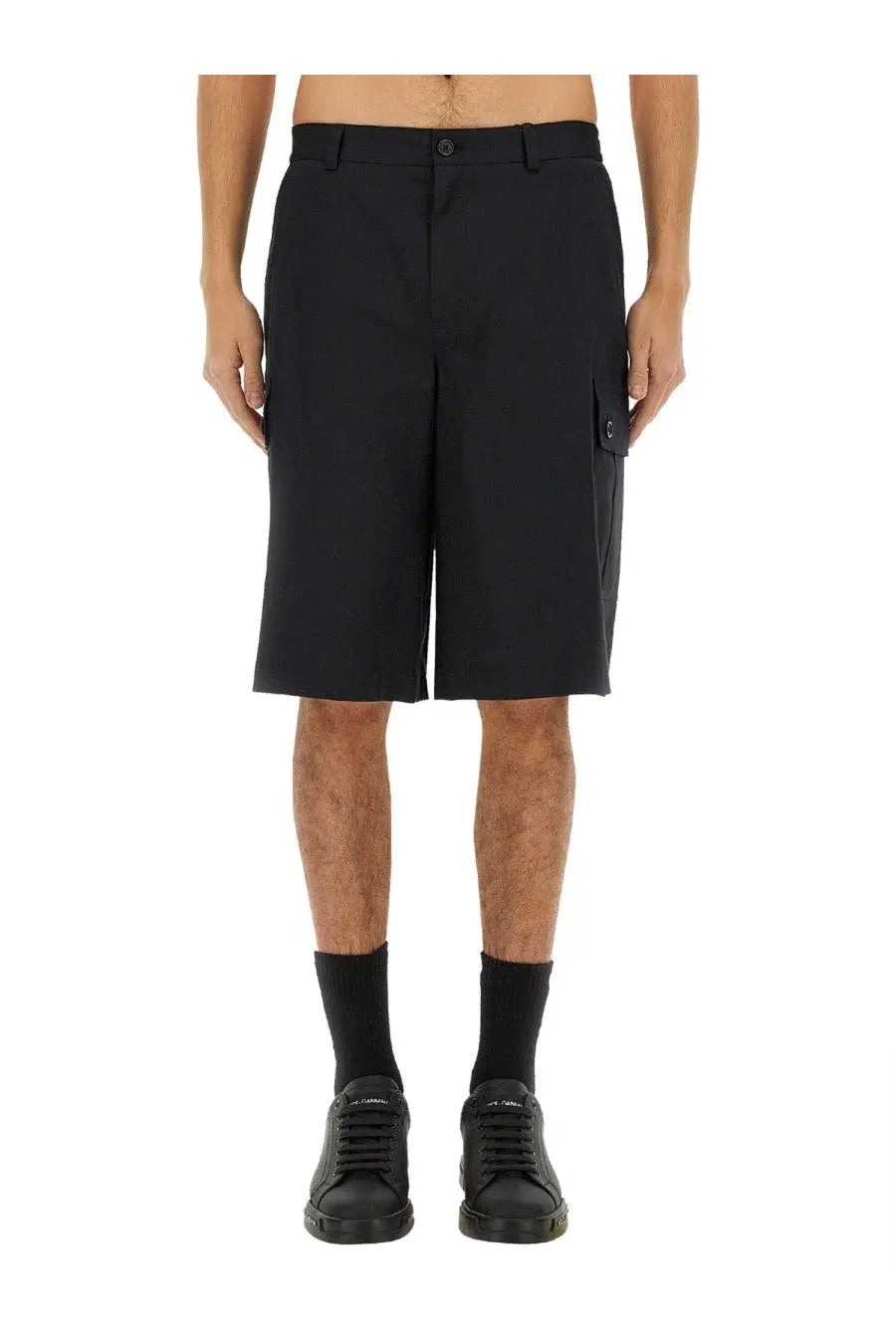 Dolce &amp; Gabbana men’s black cotton cargo Bermuda shorts with structured fit and side pockets made from durable fabric