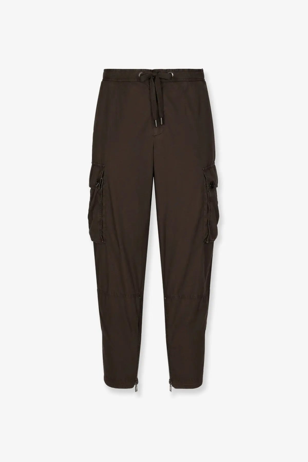 Dolce &amp; Gabbana men’s dark brown cotton cargo trousers with side pockets and zipper cuffs