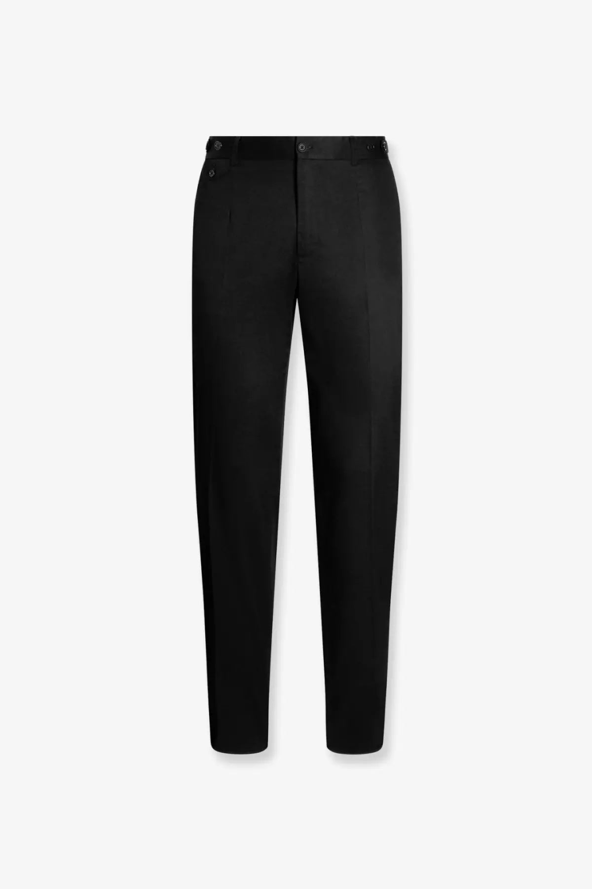 Dolce &amp; Gabbana men’s black cotton gabardine trousers with a sleek straight-leg cut and subtle pleats at the waistband