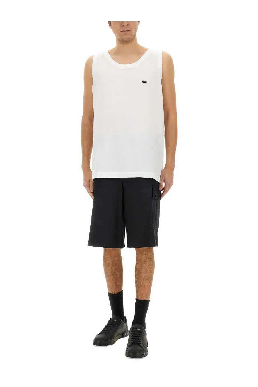 Dolce &amp; Gabbana men’s white cotton sleeveless tank top with a small black logo on the chest