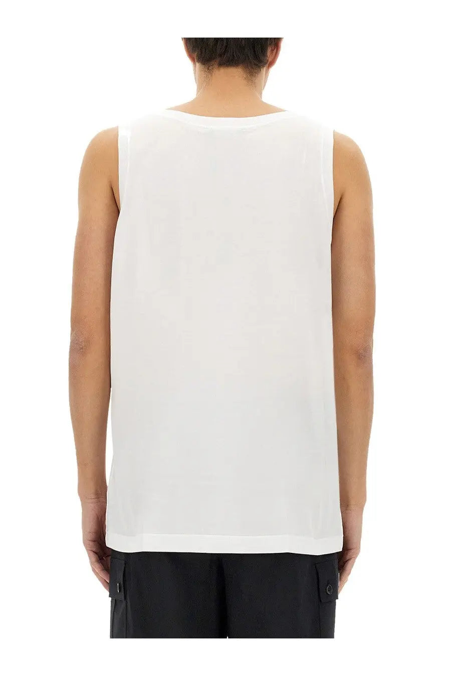 Dolce &amp; Gabbana men’s white sleeveless cotton tank top with a minimalist design for casual wear