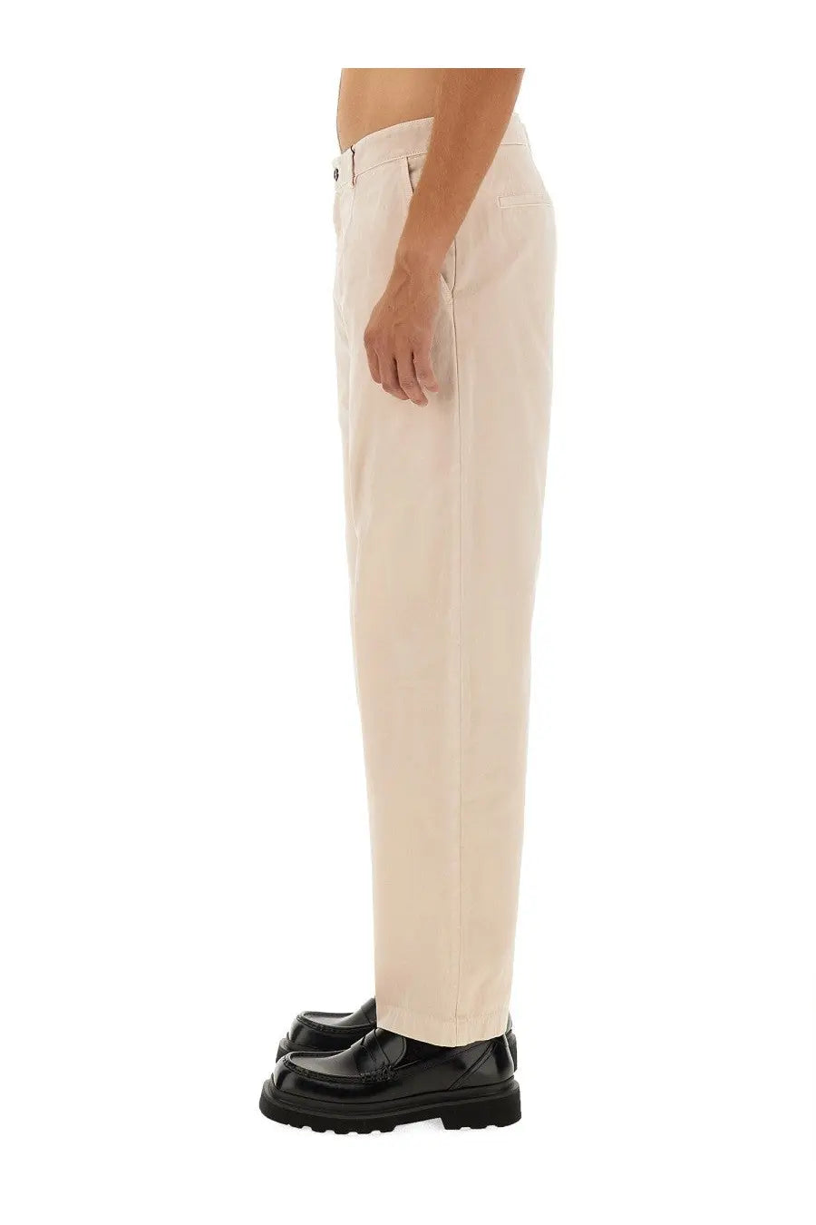 Dolce &amp; Gabbana men’s beige cotton chinos with cream color smooth fabric and subtle stitching details