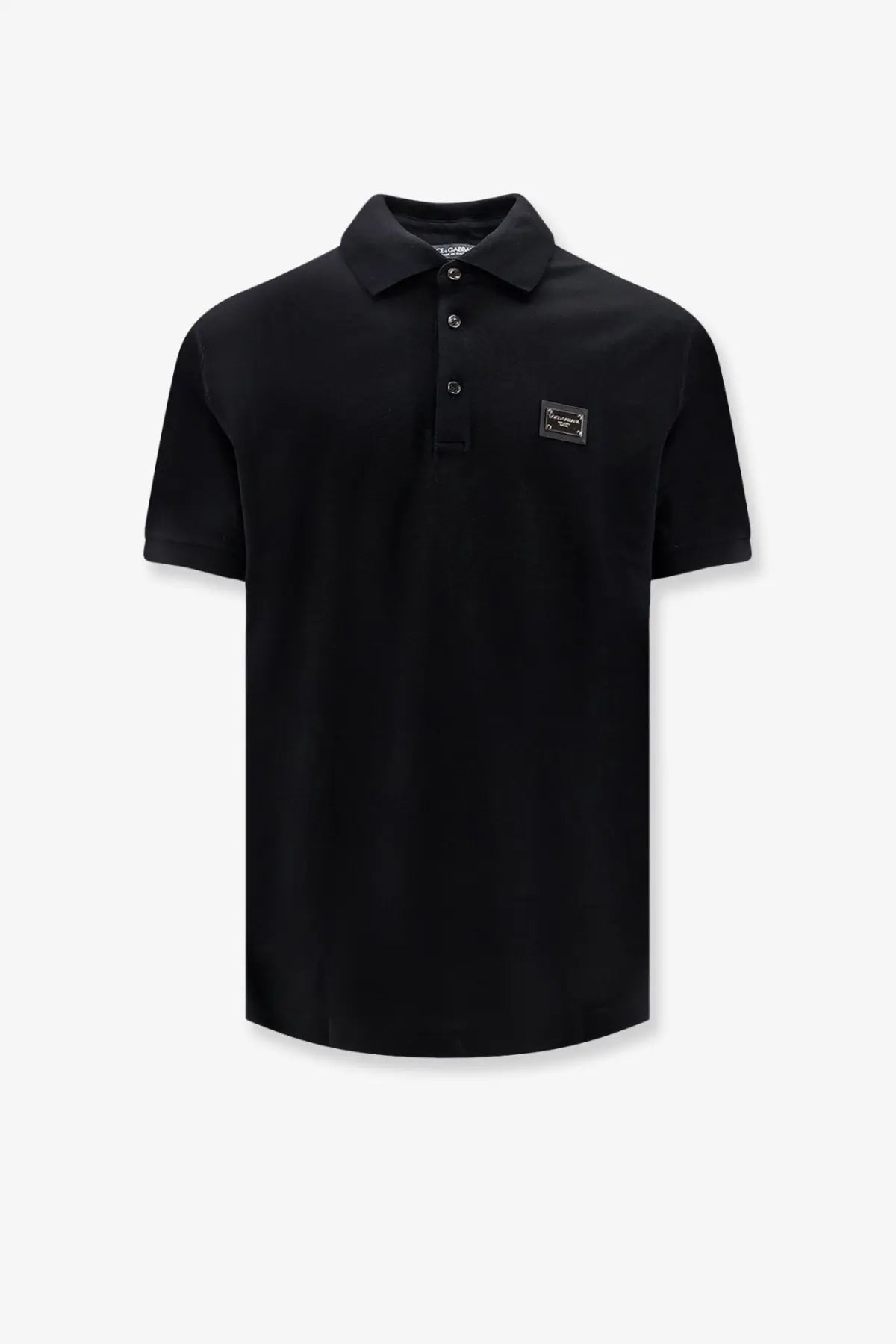 Dolce &amp; Gabbana men’s black cotton polo shirt with short sleeves collar button placket and a small chest patch