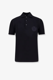 Dolce &amp; Gabbana men’s black cotton polo shirt with short sleeves and subtle embroidered logo on the left chest