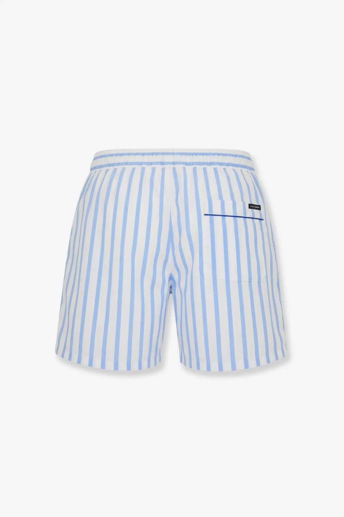 Dolce &amp; Gabbana men’s cotton poplin shorts in light blue and white vertical stripes with a subtle elastic waistband