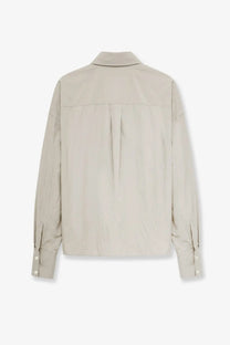 Beige dolce gabbana men’s cotton shirt with long sleeves relaxed fit and subtle pleats at the back shown from behind