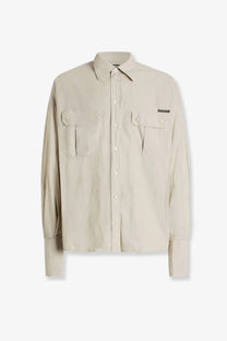 Dolce &amp; Gabbana men’s beige cotton long-sleeved button-up shirt with two chest pockets and subtle brand tag