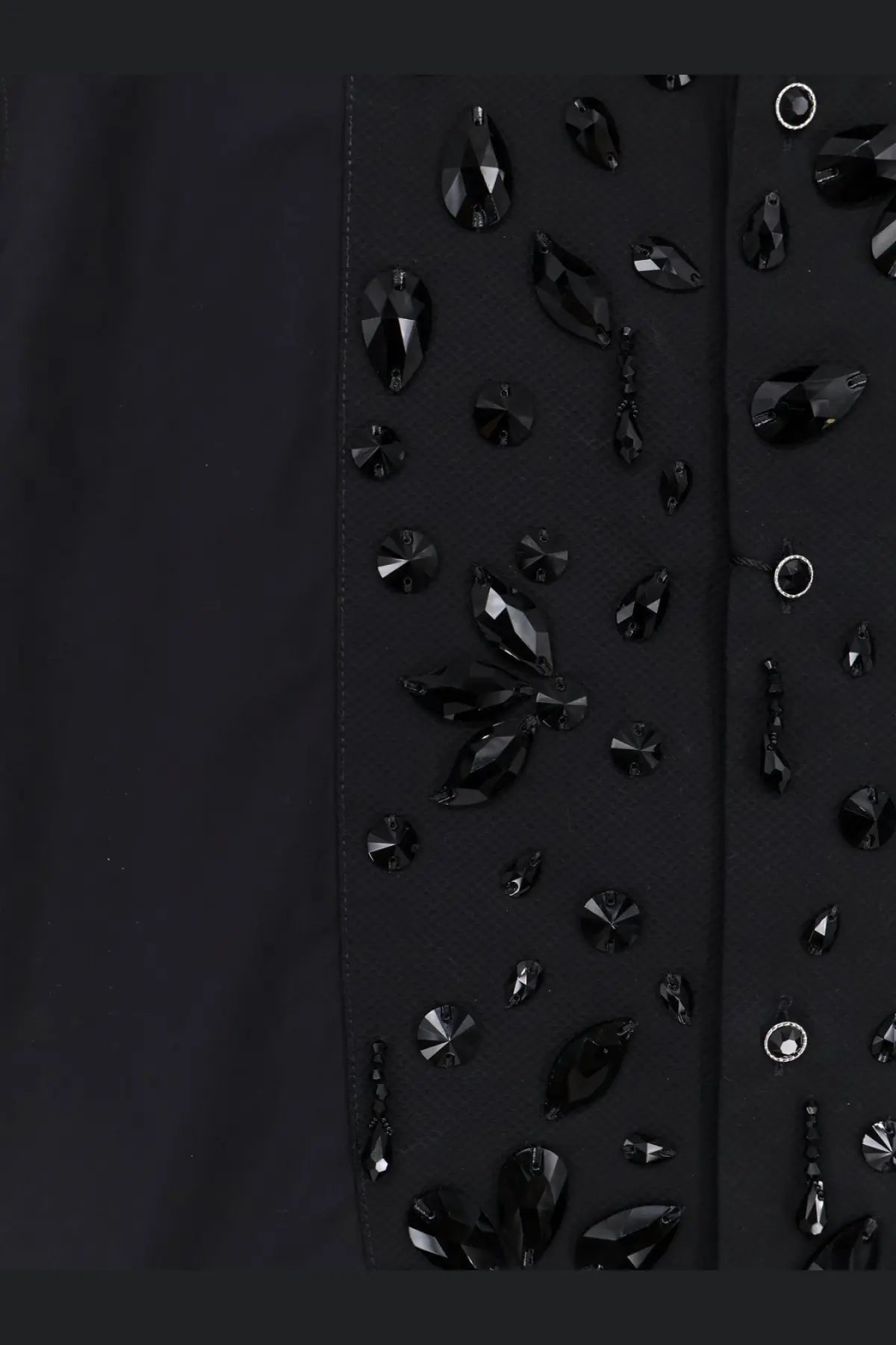 Dolce &amp; Gabbana men’s black cotton shirt with a black beaded panel featuring faceted teardrop and round crystals