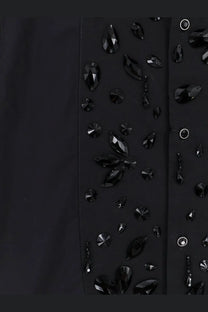 Dolce &amp; Gabbana men’s black cotton shirt with a black beaded panel featuring faceted teardrop and round crystals