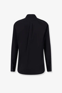 Dolce &amp; Gabbana men’s black cotton shirt with classic collar and subtle pleats on the back side
