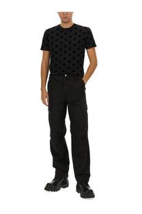 Dolce &amp; Gabbana men’s black cotton short-sleeved t-shirt with a repeating embossed logo pattern