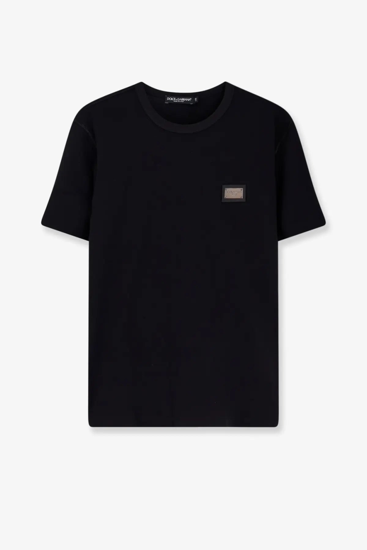 Dolce &amp; gabbana men’s black cotton t-shirt with a metallic rectangular patch on the chest
