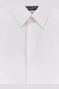Dolce &amp; gabbana men’s white cotton dress shirt with a crisp collar and subtle stitching detail