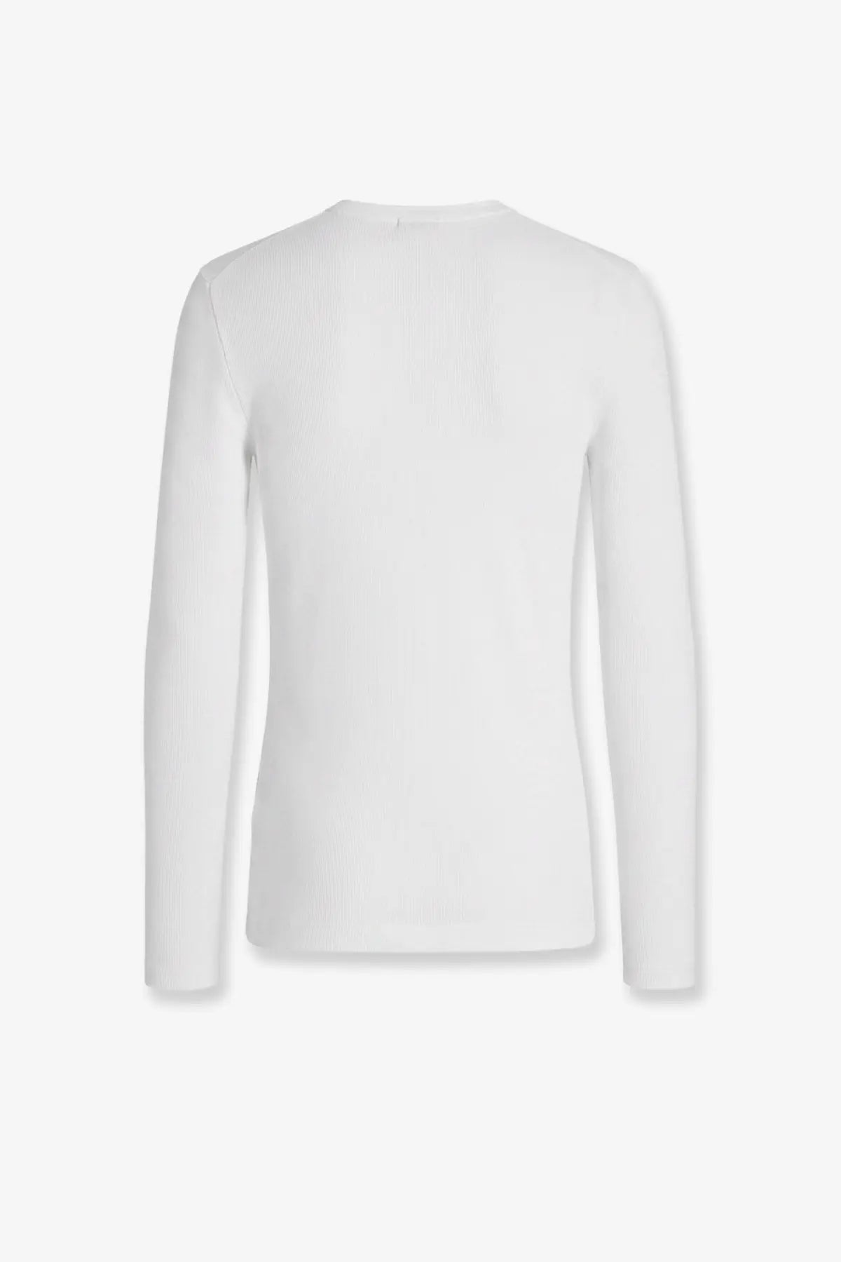 Dolce &amp; Gabbana men’s white cotton shirt with ribbed long sleeves and crew neckline front view