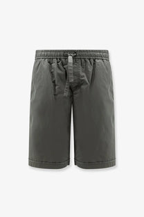 Dolce &amp; Gabbana men’s grey cotton shorts with lightweight dark gray nylon, elastic waistband, and matching drawstring