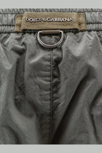 Dolce &amp; gabbana men’s olive green cotton shorts with drawstring, metallic ring, and brand label detail