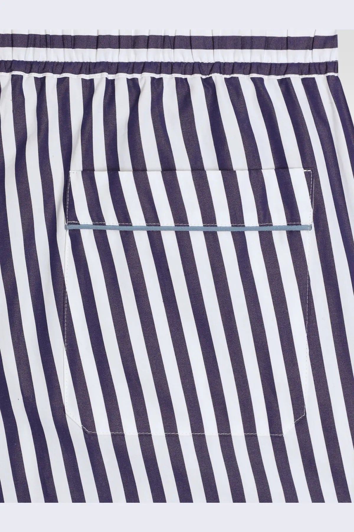 Dolce &amp; gabbana men’s cotton and silk trousers with navy and white vertical stripes and light blue stitched front pocket