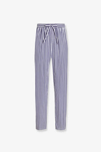 Dolce &amp; Gabbana men’s cotton and silk trousers in navy and white vertical stripes with a drawstring waistband