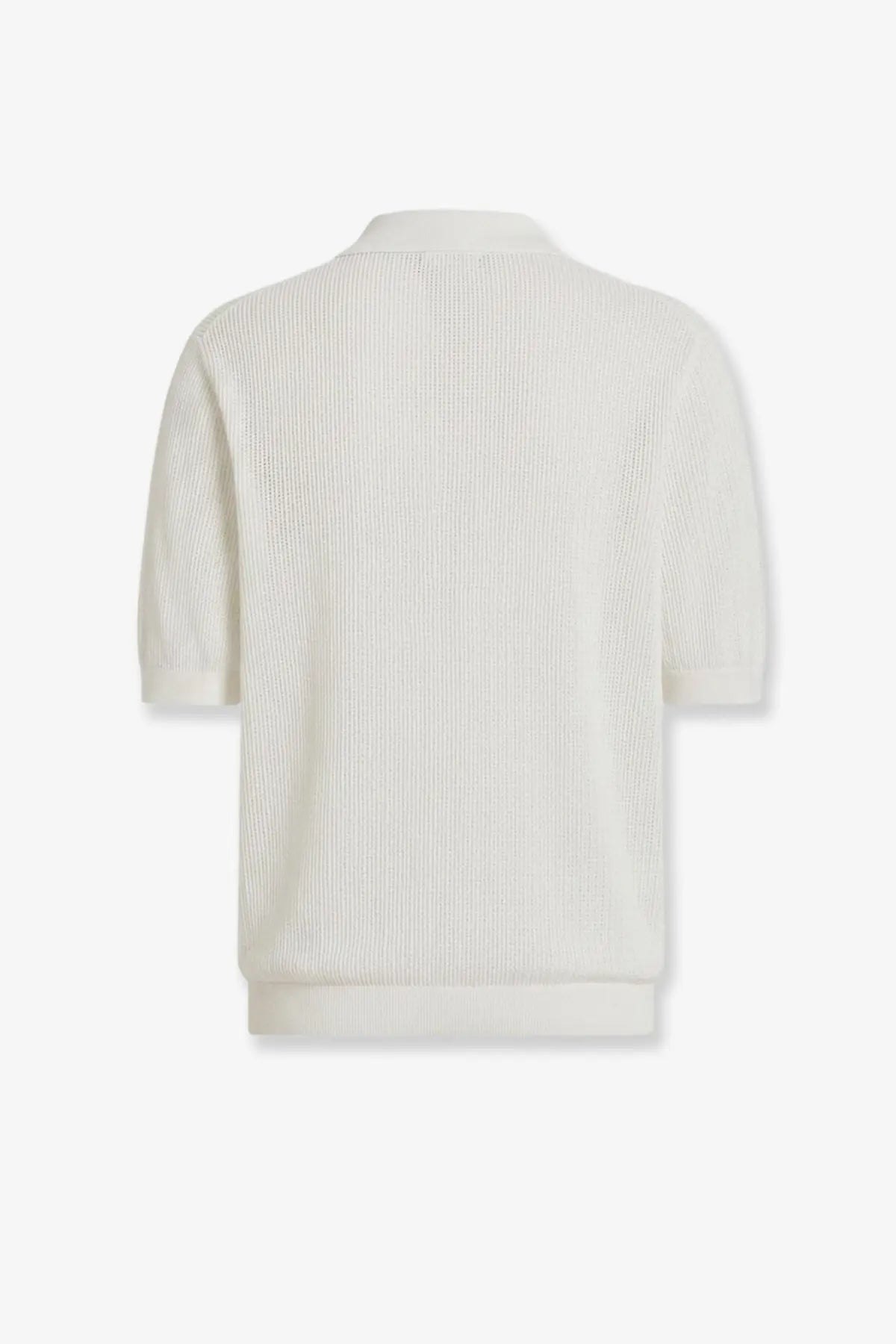 Dolce &amp; Gabbana men’s cream-colored ribbed knit cotton polo shirt with short sleeves and classic collar
