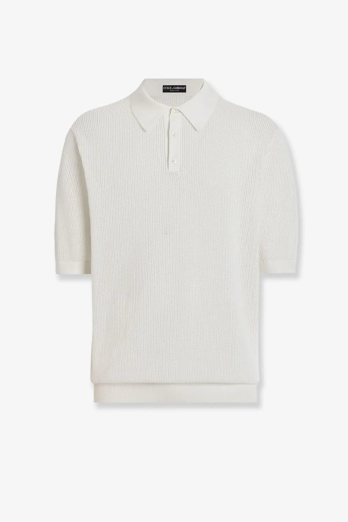 Dolce &amp; Gabbana men’s white cotton polo shirt with ribbed knit texture and short sleeves