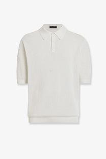 Dolce &amp; Gabbana men’s white cotton polo shirt with ribbed knit texture and short sleeves