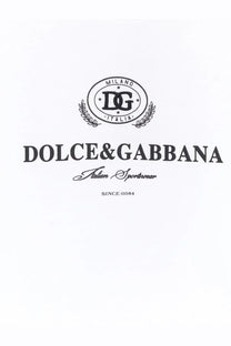 Dolce &amp; Gabbana men’s white cotton sweatshirt with black oval dg logo laurel wreaths and milano italia text on front