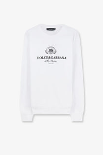 Dolce &amp; Gabbana men’s white long-sleeved cotton sweatshirt with black logo print front view