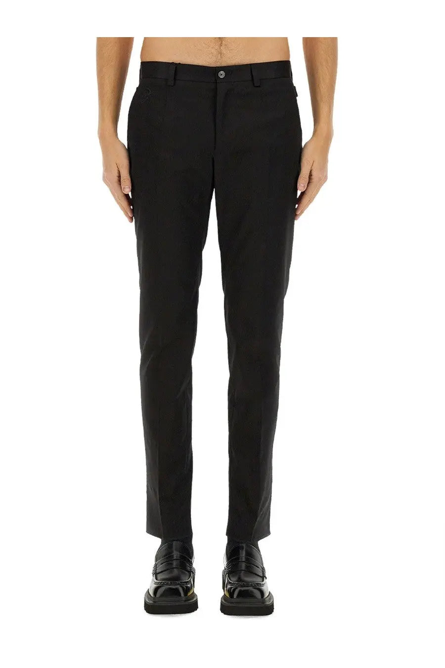 Black tailored cotton trousers by dolce &amp; gabbana with a sleek straight-leg cut and subtle front pleats for men