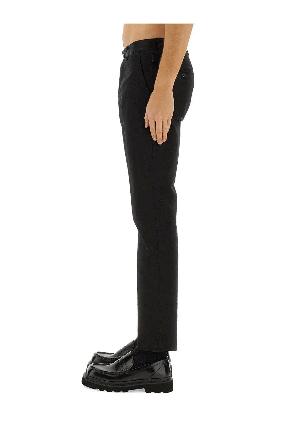 Dolce &amp; Gabbana men’s cotton black tailored trousers with a sleek straight-leg cut and subtle stitching details