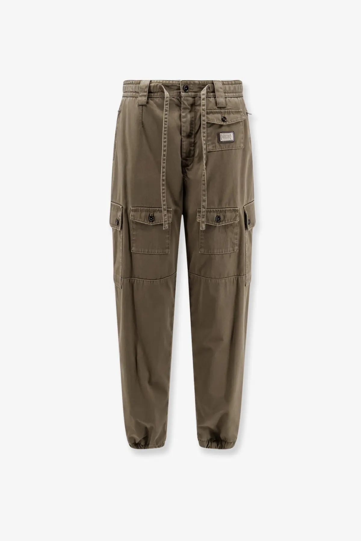 Dolce &amp; gabbana men’s olive green cotton cargo pants with multiple pockets and a drawstring waistband