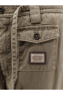 Dolce &amp; Gabbana men’s olive green cotton chino pants with branded leather patch and button closure
