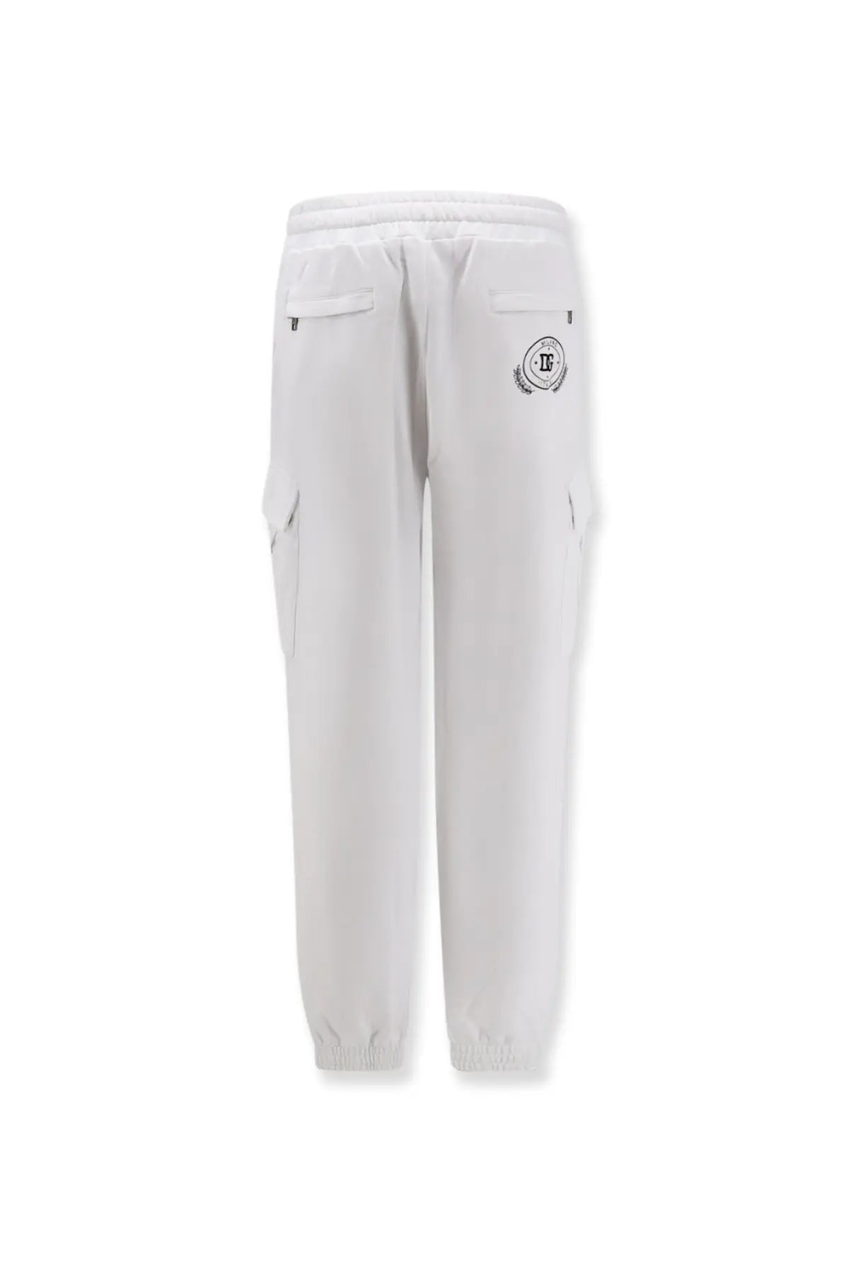 Dolce &amp; Gabbana men’s white cotton cargo pants with drawstring waistband side pockets and black embroidered logo