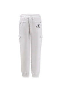 Dolce &amp; Gabbana men’s white cotton cargo pants with drawstring waistband side pockets and black embroidered logo
