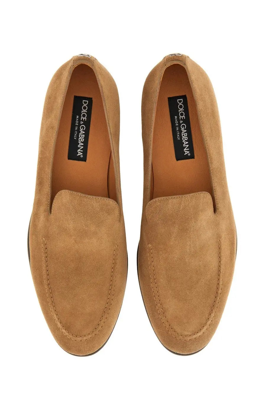 Dolce &amp; Gabbana men’s crust slipper beige tan suede loafers with a sleek slip-on design for casual wear