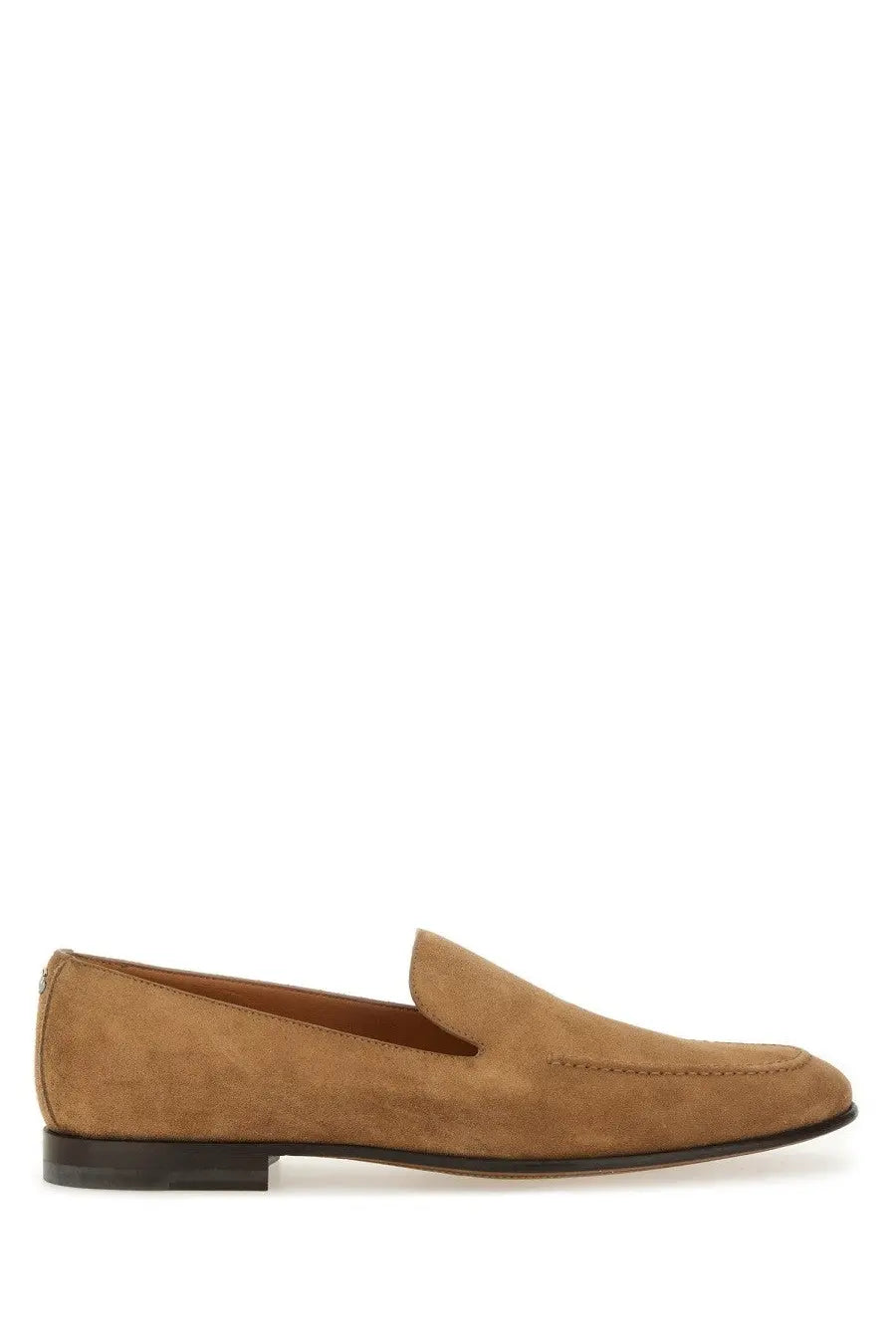 Dolce &amp; Gabbana men’s crust slipper beige tan suede loafers with classic slip-on design and black rubber sole