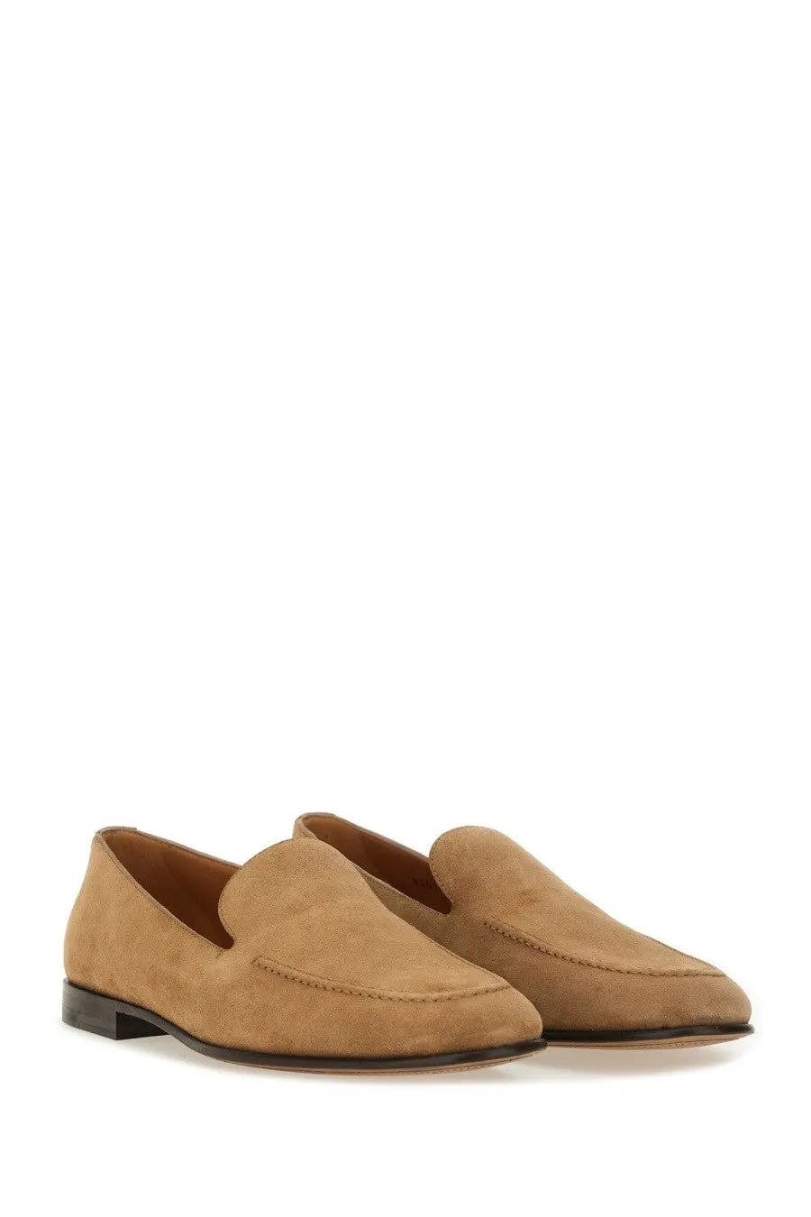 Dolce &amp; Gabbana men’s crust slipper beige tan suede loafers with classic slip-on design and black rubber soles