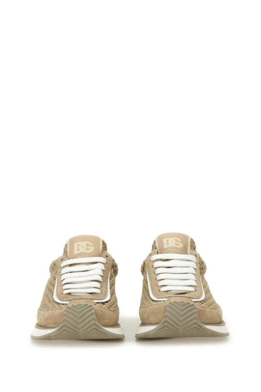 Dolce &amp; Gabbana men’s cushion sneaker beige with textured mesh upper white laces and chunky rubber sole