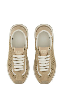 Dolce &amp; gabbana men’s cushion sneaker beige mesh and suede with white laces and chunky sole