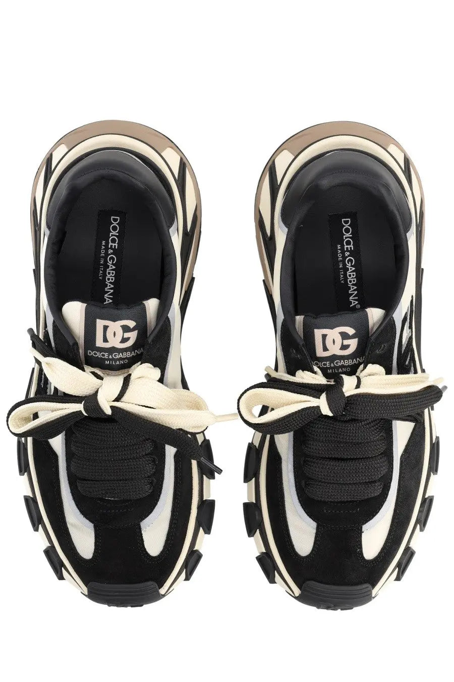 Dolce &amp; gabbana men’s dg country road sneaker in black and cream with chunky sole and bold striped side detailing