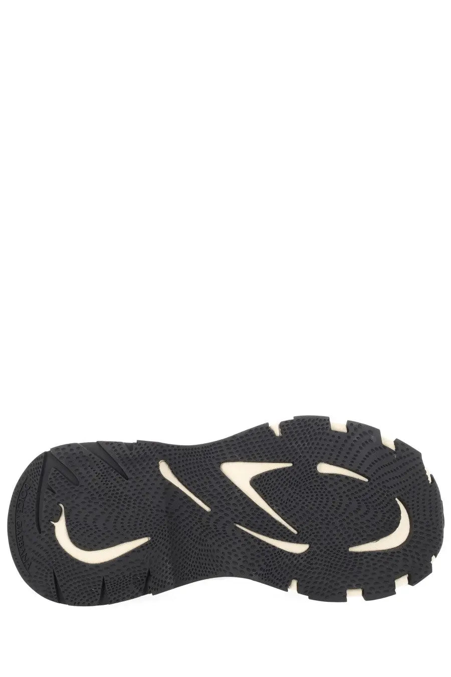 Dolce &amp; Gabbana men’s dg country road sneaker white showing black sole with cream nike swoosh and textured rubber tread