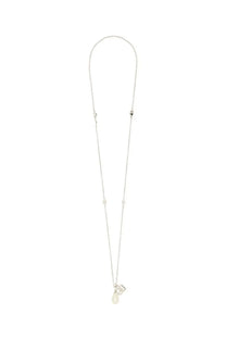 Dolce and Gabbana men’s silver chain necklace with elongated design small rectangular charms and teardrop pendant
