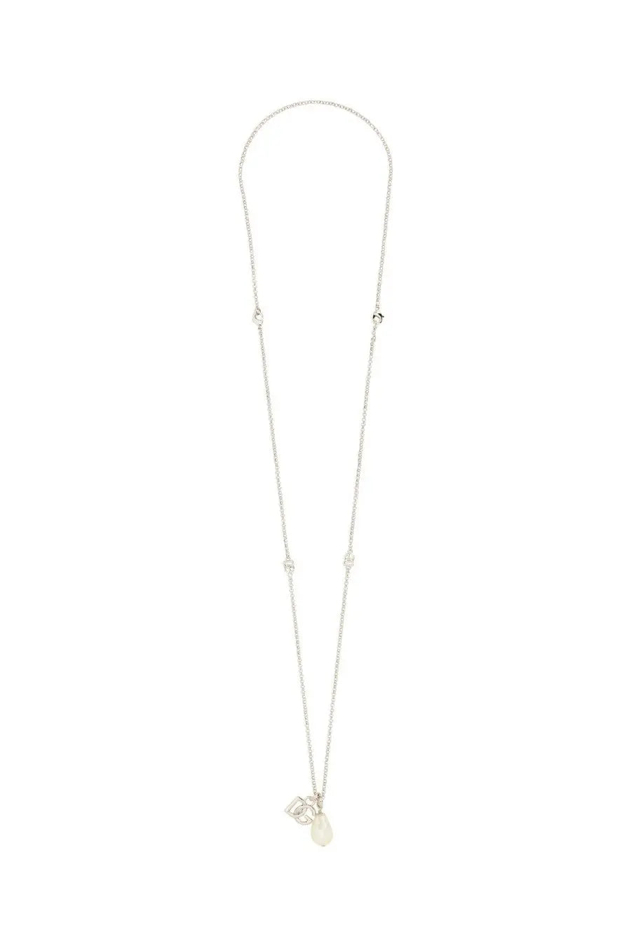Dolce &amp; Gabbana men’s silver chain necklace with delicate elongated links and a dangling abstract charm pendant