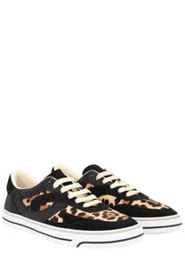 Dolce &amp; Gabbana men’s DG sailing sneakers in black and leopard-print suede with white laces and rubber sole