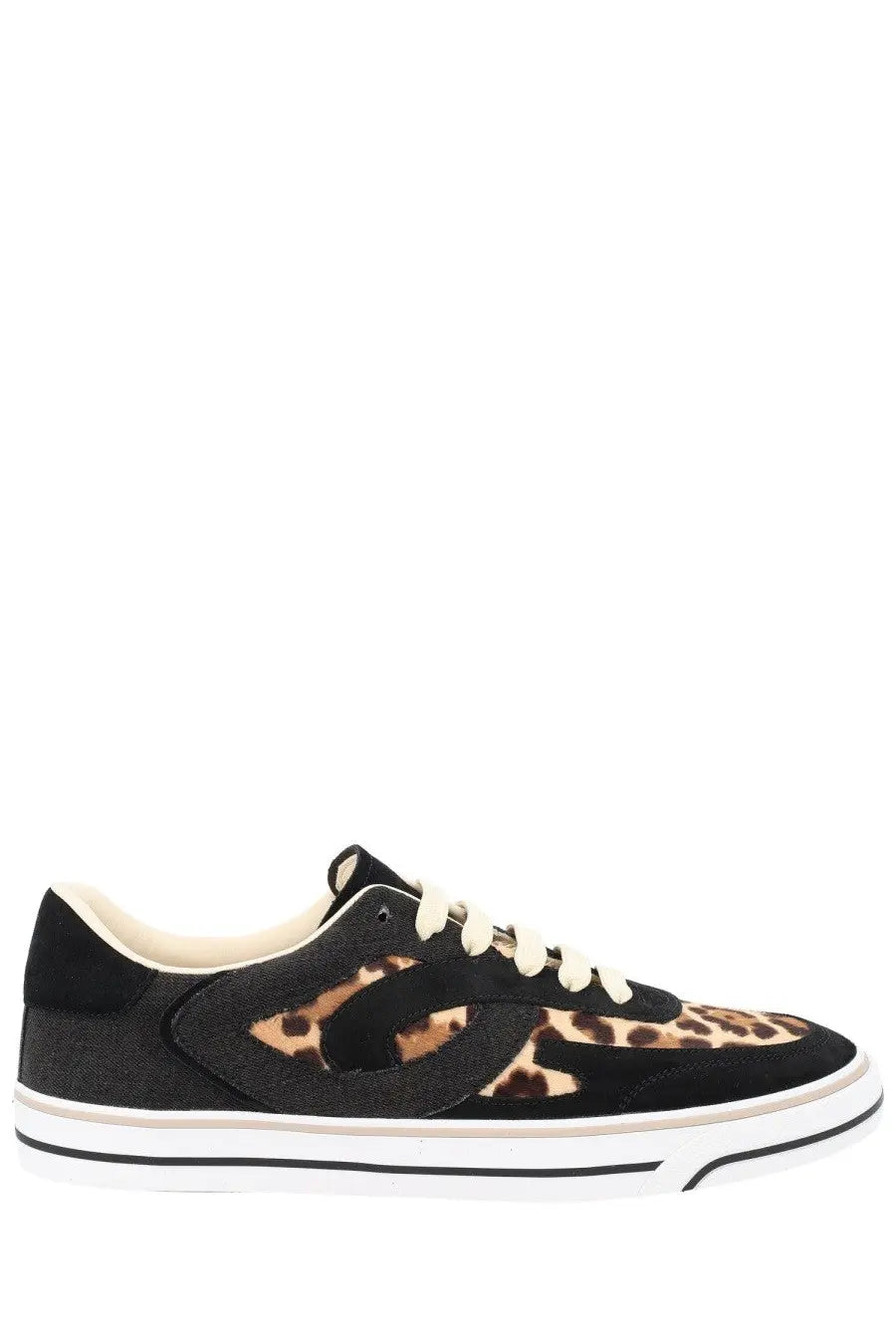 Dolce &amp; Gabbana men’s dg sailing sneaker black suede with leopard print accents and white laces